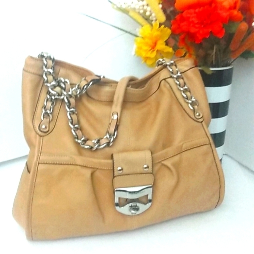 B MAKOWSKY BUTTERSCOTCH SOFT LEATHER MULTI-COMPARTMENTS HANDBAG SIZE LARGE EUC